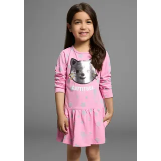 Kidsworld Jerseykleid Kleid mit Pailletten Shirtkleid mit süßer Paillettenapplikation rosa 92/98