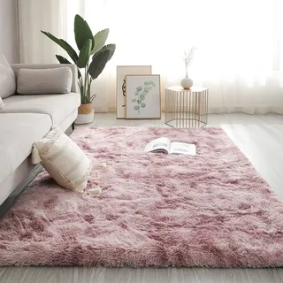 Swsen Teppich Wohnzimmer Waschbar - Shaggy Teppiche Flauschig Anti-Rutsch Unterseite - Moderner Carpet Ultra Weich Hochflor Langflor Teppiche, Grösse: 200x300 cm, Farbe: Rosa