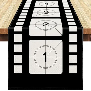 Tischläufer 40x140cm Filmabend Design Schwarz Weiß Filmstreifen Leinenpolyester 5er Set