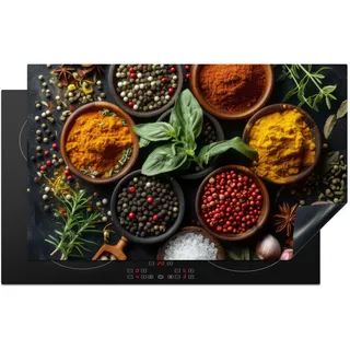 KitchenYeah© Herdabdeckplatte Einteilig Induktionsmatte Küche Abdeckung Ceranfeld Herd Abdeckplatte Deko Vinyl Matte Aufrollbar Kräuter - Küche - Paprika - Kochen - 85x52 cm