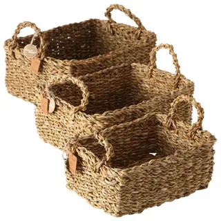 Boltze Korb Sophy 3-teilig (Aufbewahrungskörbe aus Seegras, natürliche Farben, Deko-Körbe im Boho Stil, Skandinavisch) 2946000