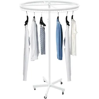 C-Juzarl Metall Rund Drehbar Kleiderständer, Rollbar Rundständer, 76cm Breit Kleiderbügel, Höhenverstellbar Rund Kleidung Platzsparend Garderobenständer (Weiß)