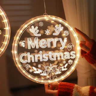 Weihnachtsdekoration Weihnachtsbeleuchtung Weihnachtsfensterlichter Batterie Weihnachtslicht Fenster Innen Hängende Led Merry Christmas Deko, 16cm - Weiß