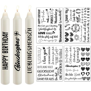 Yezirzax 16 Blätter Kerzentattoos (300+ Muster) Wasserschiebefolie Sticker, Kerzenfolie | Kerzensprüche | Wassertransferdruck Dekorieren | DIY Dekoration Geschenk Kerzendekoration Handwerk