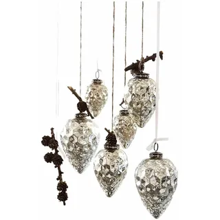 Loberon Weihnachtsschmuck 6er Set Colin, antiksilber | Weihnachten, Winter, Festtage, In drei Größen, Aus Glas, innen verspiegelt, Stabile Aufhängeöse