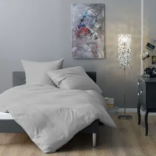 Lorena Mako-Satin Bettwäsche Venedig 240x220 cm + 2x 80x80 cm | silber - grau