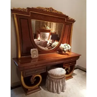 Xlmoebel Schminktisch Luxuriöser Barock Schminktisch mit Spiegel und eleganter Konsole (Schminktisch mit Spiegel, Schminktisch + Spiegel), Hergestellt in Europa braun