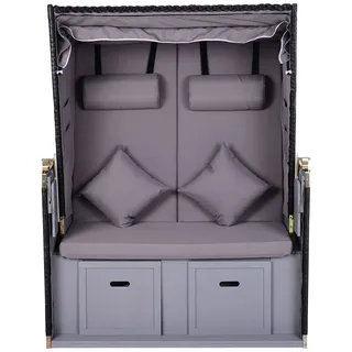 Strandkorb mit Sitzhocker und Klapptisch Volllieger Getrankehaltern PE Rattan Grau 118 x 79 x 150cm