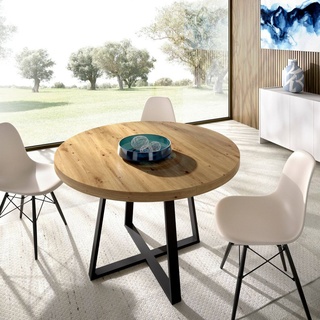 Ausziehbarer-Tisch Casarola, runde ausziehbare Konsole, ovaler Mehrzweck-Esstisch, 110/158 x 110 x 77 cm, Nodi-Eiche