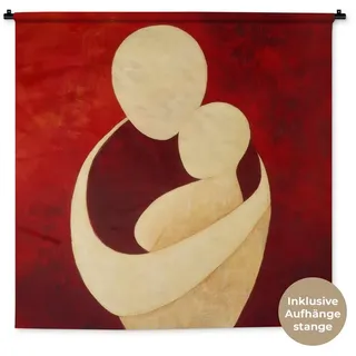 MuchoWow Wandteppich Abstrakt - Mutter - Kind - Rot, Quadratisch, Höhe: 3 mm, Wandtuch, Wanddekoobjekt, 120x120 cm Quadratisch | 120 cm x 120 cm x 3 mm