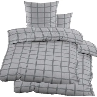 KH-Haushaltshandel 4-TLG. Seersucker Bettwäsche 2X 135x200 +80x80cm, hellgrau, kariert, bügelfrei, Microfaser(60373)