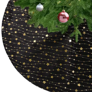KONVINIT Weihnachtsbaumdecke Rund Schwarz Plüsch Christmasbaumdecke 122cm | Teppich für Weihnachtsbaum mit Sternen Weihnachtsbaum Rock aus Kunstfell für Christbaumständer Teppich,Weihnachtsdekoration