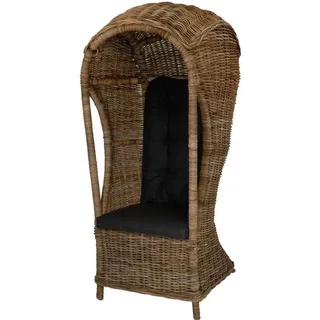 Krines Home Loungesessel Rattansessel "Beach" Strandkorb Optik Rattan Flecht-Sessel mit Dach grau