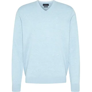 V-Ausschnitt-Pullover BUGATTI Gr. M, blau (hellblau) Herren Pullover V-Ausschnitt-Pullover aus atmungsaktiver Baumwolle und mit Logo-Stickerei
