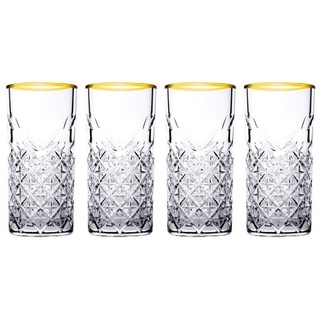 Pasabahce Longdrinkglas Exklusive Golden Kristall Longdrinkgläser 4er Set - 450cc, Glas