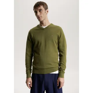 V-Ausschnitt-Pullover TOMMY HILFIGER "PIMA ORG CTN CASHMERE V NECK" Gr. M, grün (putting green) Herren Pullover V-Ausschnitt-Pullover