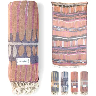 JULIENNE Hamamtuch Pestemal | 100% Baumwolle | Handgewebt im Jacquard-Stil | Bade-, Sauna-, Strand- & Liegetuch im orientalischen Look | Naturfarben & handgeknotete Fransen | 90x180 cm, Himbeer