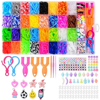 Noa Home Deco Loom Bänder Set, 2500 Stück Gummibänder für Armband Selber Machen, Zubehör Bunte Loops Gummis Set mit Anhängern und Accessoires, DIY Basteln Geschenk für Kinder Junge Mädchen