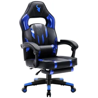 Mucola Gaming Chair Bürostuhl Chefsessel Schreibtischstuhl Sportsitz Gamingstuhl Fußstütze (Stück), Ergonomisch blau