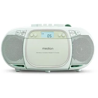 Medion LIFE E66476 Tragbare CD-Boombox grün, CD-Player, Kassettendeck, FM-Radio, USB-MP3-Wiedergabe, 30 Senderspeicher, Batteriebetrieb