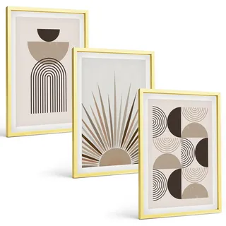 BILDER SET 3er Set - 40x60 cm Goldrahmen - Abstrakte Formen beige braun