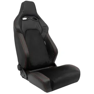 AUTO-STYLE Sportsitze 'VGR Premium' - Schwarz Leder & Alcantara + Rote Naten - Doppelseitig Verstellbare Rückenlehne - inkl. Laufschienen