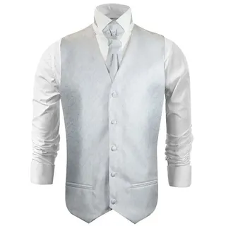 Paul Malone Anzugweste Herren Hochzeitsweste mit Plastron Set 2tlg Florale - Bräutigam (Set, 2-tlg., mit Weste und Plastron) silber weiß V20, Gr. 58 (2XL) weiß 58