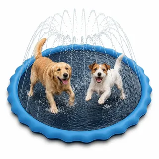 Hundepool Planschbecken Jsdoin 100cm Splash Pad, Faltbare Wassermatte Hund, Verdicktes Wasserspielzeug Hund für Hunde Abkühlung, Outdoor Hundeplanschbecken & Hundedusche Garten für Sommer