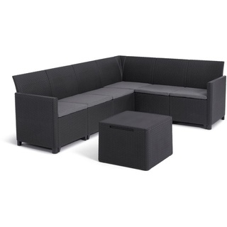 Keter Lounge Set Emma, Eck-Sofa für 6 Personen + Tisch mit Stauraum + Sitzauflagen, graphit