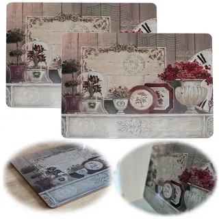 LS-LebenStil Platzset 2x Kork Tischset Platzset Vintage Blumen 40x30cm abwaschbar Rechteck, (Platzmatte abwaschbar Korkunterseite, 2-St., Placemate Tisch Untersetzer Unterlage Teller Geschirr Vasen)