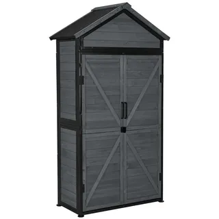MCombo Gerätehaus M MCombo Gartenschrank Gartenhaus Outdoor Holz, 45×90×165 cm, 2736, Geräteschuppen mit 2 Bewegliche Regale, Metallrahmen, Asphaltdach grau
