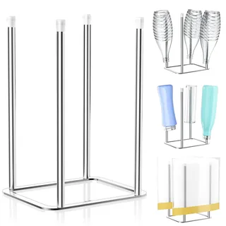 Flaschentrockner, Abtropfgestell Flaschen, Flaschenhalter Küche, Babyflaschen Trockenständer, Wiederverwendbar Flaschenständer zum Abtropfen, für Plastiktüten, Flaschen Und Becher (Silber, Klein)