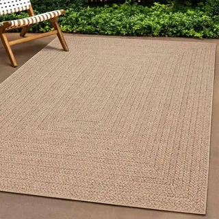 FWIKDUN Strapazierfähiger Outdoor-Teppich aus PP-Material in Jute-Optik für Innen und Außen, langlebiger Schmutz abweisender Teppich, leicht zu reinigende Bodenmatte für Terrasse