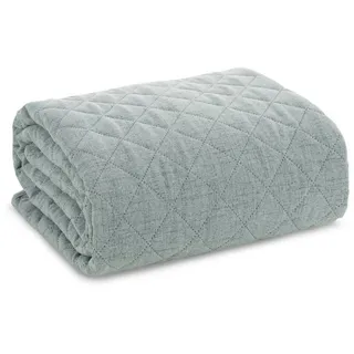 Eurofirany Tagesdecke LEINOPTIK, Karomuster Steppung Doppelbett Überwurf Einfarbig Grau Beige grün 220 cm x 240 cm