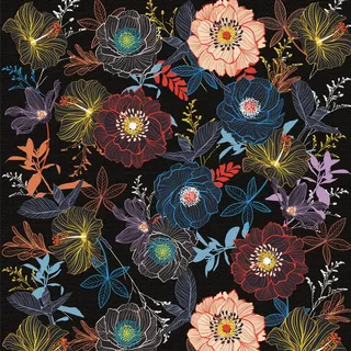 ICYEHAO Selbstklebende Tapete Blumen Schwarz,44 x 600cm Bunt Tapete Rosa Gelb Blau Rot Blumen Blau Orange Blätter Pflanzen Boho Tapeten Möbelfolie Selbstklebend für Badezimmer Wohnzimmer Schlafzimmer