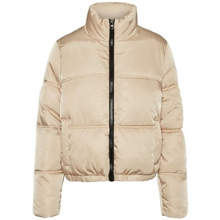 Noisy May Damen Kurze Puffer Übergangsjacke | Warme Stepp Jacke NMANNI, Farben:Beige, Größe:L