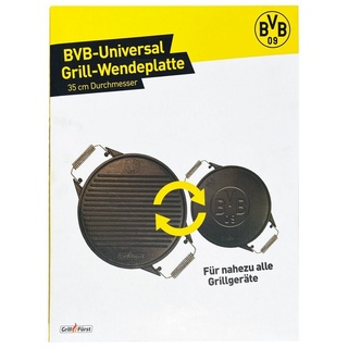 Grillfürst Grillplatte Grillfürst Universal Grillplatte rund / Wendeplatte aus Gusseisen Ø 35 cm - Borussia Dortmund Edition