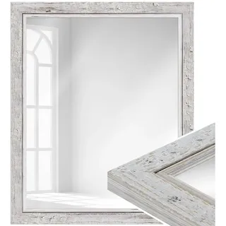 WANDStyle Wandspiegel H660, Weiß, aus Massivholz im Vintage Stil weiß 67 cm x 57 cm