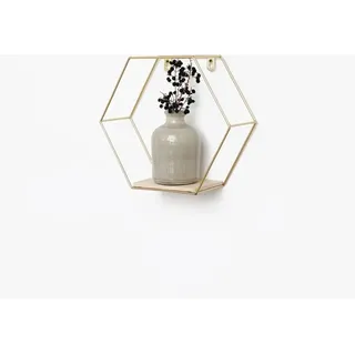 Vivol - Sechseckiges Wandregal aus Metall - mit 1 Holzregal - 25 x 28,5 cm - Gold