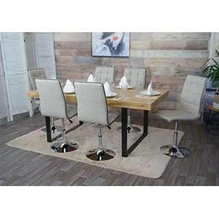 6er-Set Stuhl HWC-C41, Esszimmerstuhl höhenverstellbar drehbar, Stoff creme-grau
