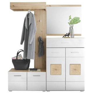 Xora Garderobe, Weiß, Eiche Artisan, Holzwerkstoff, 160x195x40 cm, Made in EU, Garderobe, Garderoben-Sets