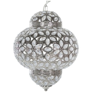 BELIANI Hängeleuchte Silber Metall Schirm mit Kristallen aus Acrylglas Blumenmuster marokkanisches Design Glamouröser Stil