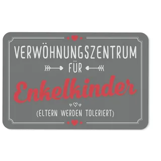 Tassenbrennerei Fußmatte mit Spruch Verwöhnungszentrum für Enkelkinder - Geschenk für Oma und Opa lustig - Großeltern (Grau)