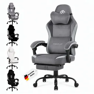 pixelpilot Ergonomischer Gaming Stuhl Atmungsaktiver Stoff Grau