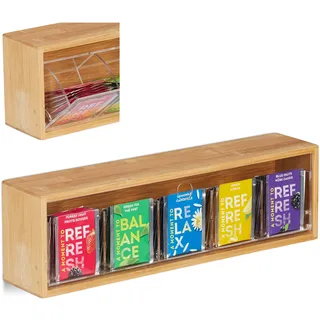 Relaxdays Teebox Bambus, zum Aufhängen, Aromaschutz, 11.5 x 39 x 8 cm, natur,