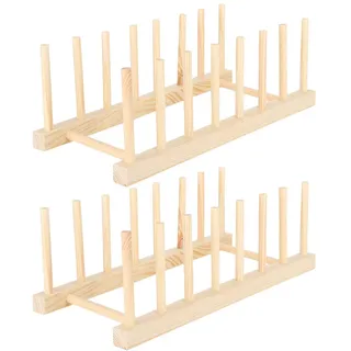 2 Stück Holz Geschirrkorb, Geschirrtrockner, Tellerregal Stand Topfdeckelhalter Küchenschrank Organizer