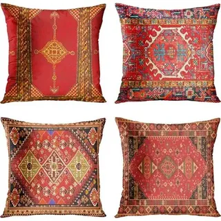 4er-set Türkisch-orientalische Rote Kissenbezüge ‚Äì Heimdeko ‚Äì Persischer Ethno-stil ‚Äì Für Wohnzimmer, Sofa Und Couch. 45 X 45 Cm