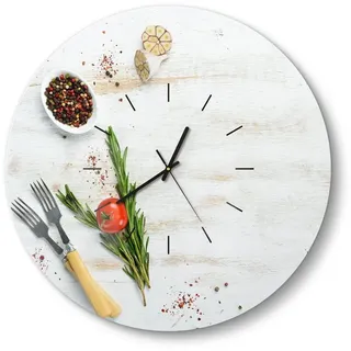 DEQORI Wanduhr 'Küchenkräuter und Gewürze' (Glas Glasuhr modern Wand Uhr Design Küchenuhr) bunt 50 cm x 50 cm