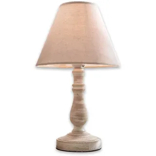 LOBERON Tischlampe Kayenta, leinen/antikweiß | Eleganter Landhaus-Stil - Hübsches Antik-Finish am Fuß - Tischleuchte - Wohnaccessoire - Kiefernholz - Leinen