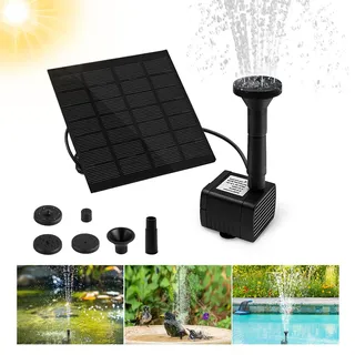 omitium Solar Springbrunnen, Solar Teichpumpe Garten Wasserpumpe Solarpumpe mit 1,2W Monokristalline Solar Panel Brunnen für Gartenteich Vogel-Bad Fisch-Behälter Kleiner Teich (4 Fontänenstile)
